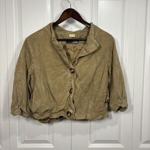 Michael Kors Suede Jacket Women L Tan Boho Moto Cropped Fall Layer Westerncore